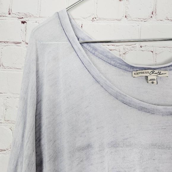 EXPRESS One Eleven Baby Blue Space Dye 3/4 Sleeve Boatneck Semi Sheer Tunic Top - Picture 2 of 5